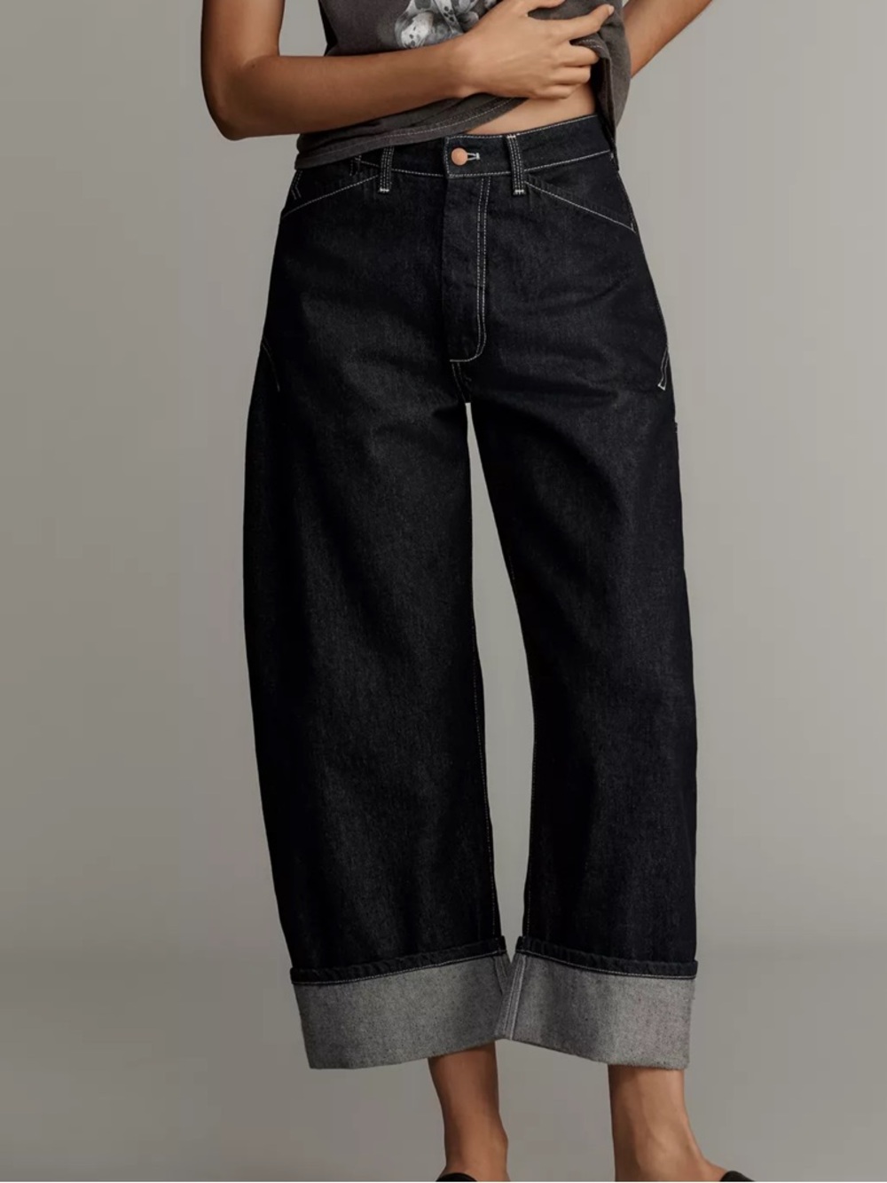 Pilcro Black Wide-Leg High-Rise Carpenter Barrel Jeans